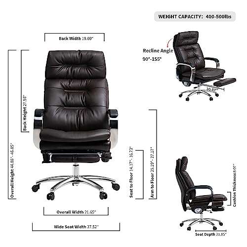 Office Chair with Footrest Ergonomic Executive Reclining Genuine Leather Desk Chair Z18269