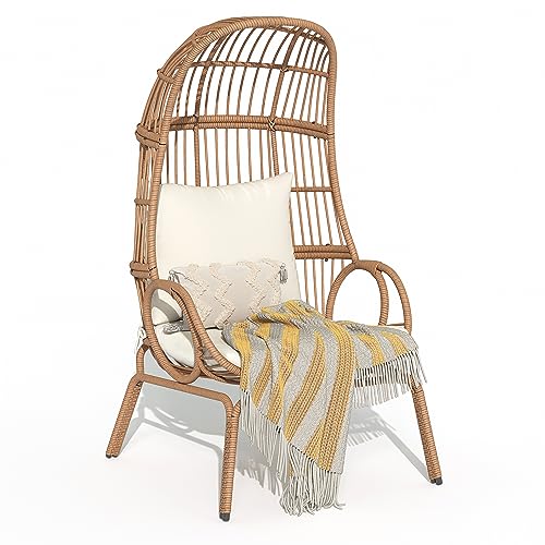 Beige Wicker Egg Chair with Stand & Cushion M137