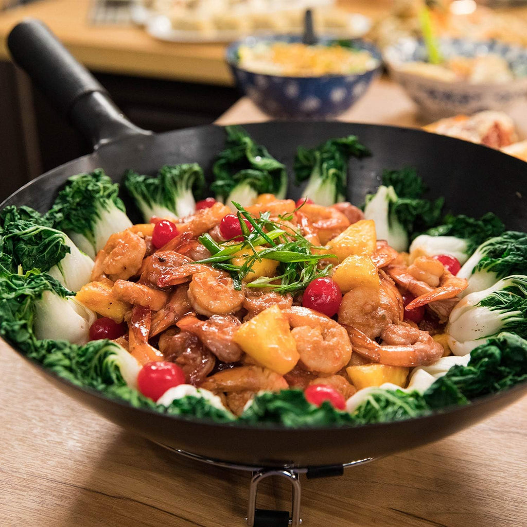 14-inch Carbon Steel Induction Wok with Tempered Glass Lid I316