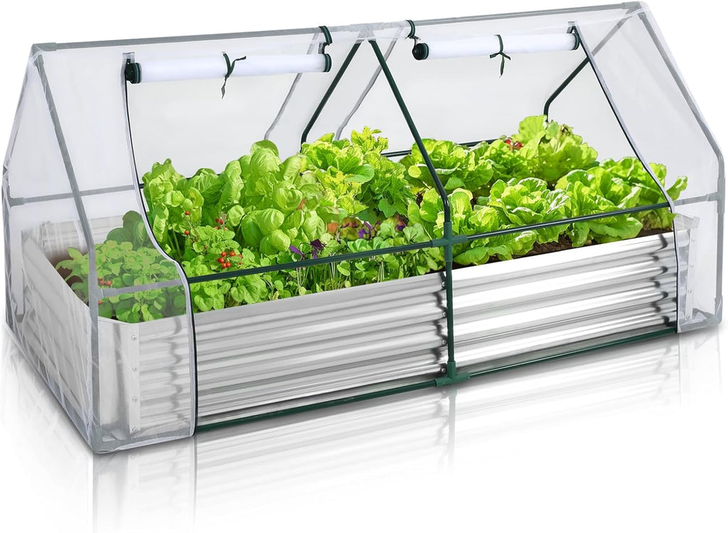 Galvanized Raised Garden Bed with Mesh Cover Greenhouse X93011