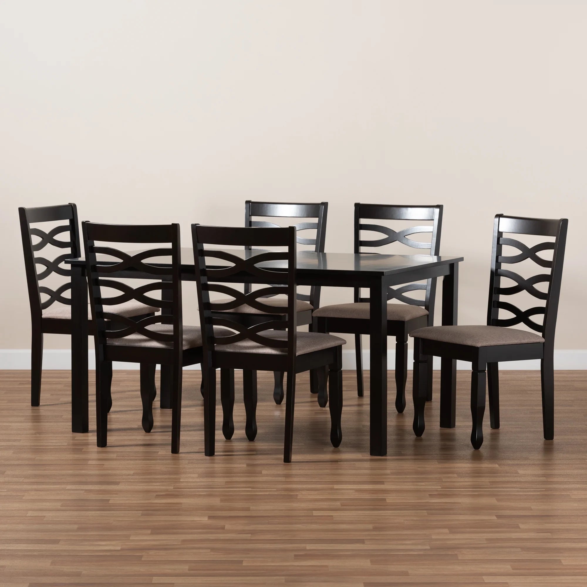 Sand Fabric Upholstered Dark Brown Wood 2-Piece Dining Chair Set P601540