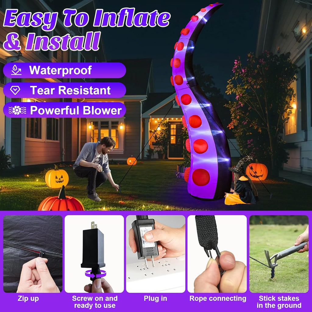 14 FT Huge Halloween Inflatables Octopus Tentacles Built-in LED Lights Inflatable Yard Decoration P1050