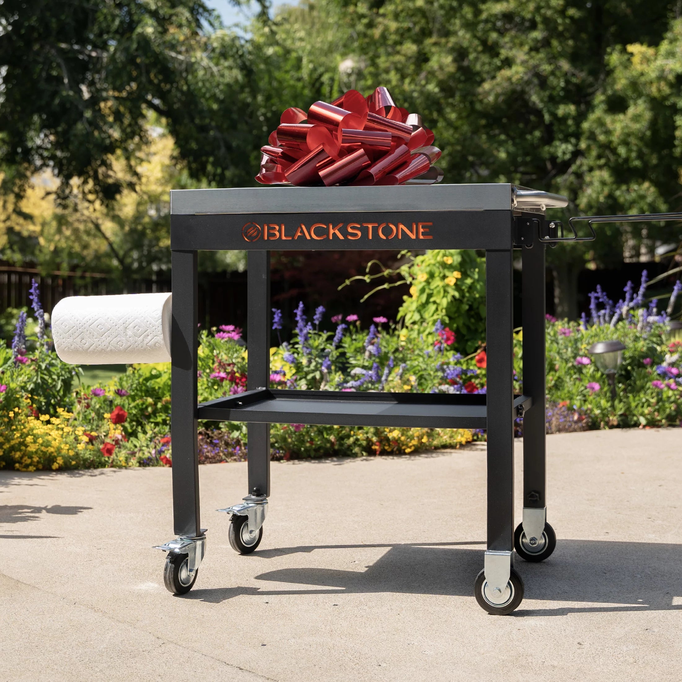 28" Portable Steel Prep Cart with Stainless Steel Top in Black D8156