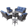 6 Pieces Outdoor Patio Furniture with Fire Pit Table Wicker Patio Sectional Sofa with Swivel Chairs L6486