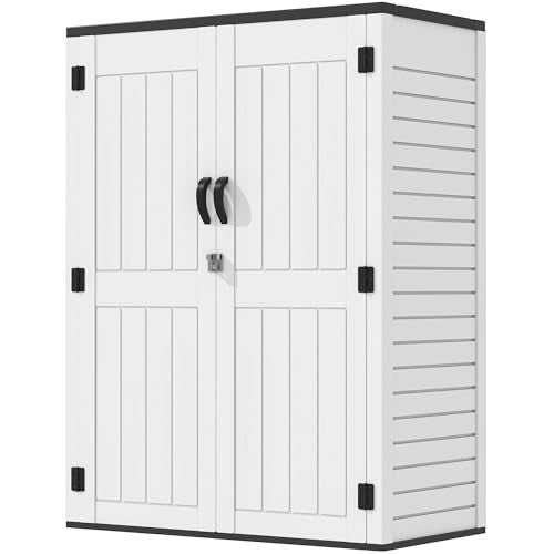 Brown Resin Vertical Outdoor Storage Shed, 59 Cubic Feet J83445
