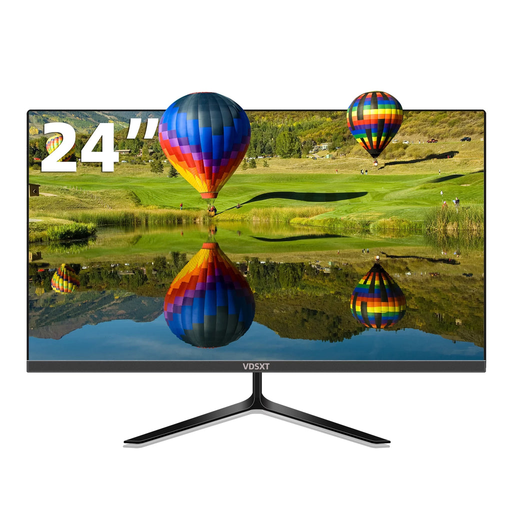 24inch FHD 75hz Flat Panel Computer Monitor Frameless Thin Ergonomic Tilt LED IPS 1ms Display Screen HDMI+VGA Port With HDMI Cable Black I133