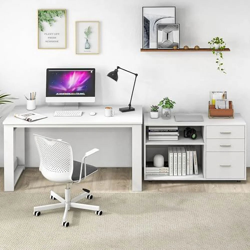 White L Shaped Corner Desk with 3 Drawers and 2 Shelves L62379