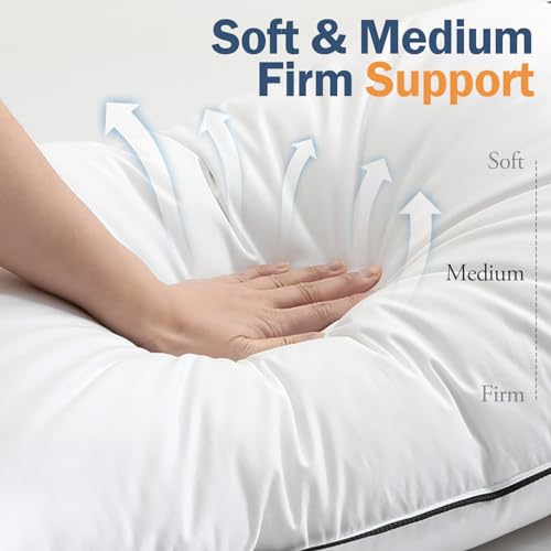 Medium Firm Goose Down king size pillows set of 2, 1000TC Organic Cotton Cover, Polyester 20"x36" U753