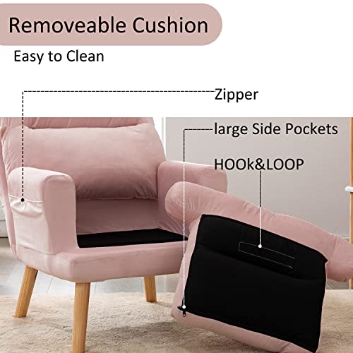 Beige Velvet Accent Chair with Ottoman M4718