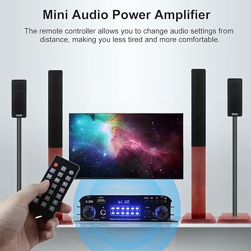 4 Channel Bluetooth 5.0 Stereo Amplifier, 50Wx4 Power Amp, 1200W Max, Class D Home Audio Receiver D663390