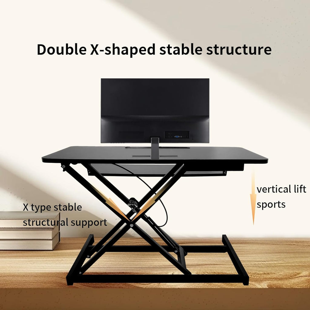 32" Height Adjustable Dual-Layer Standing Desk Converter with Keyboard Tray Y691