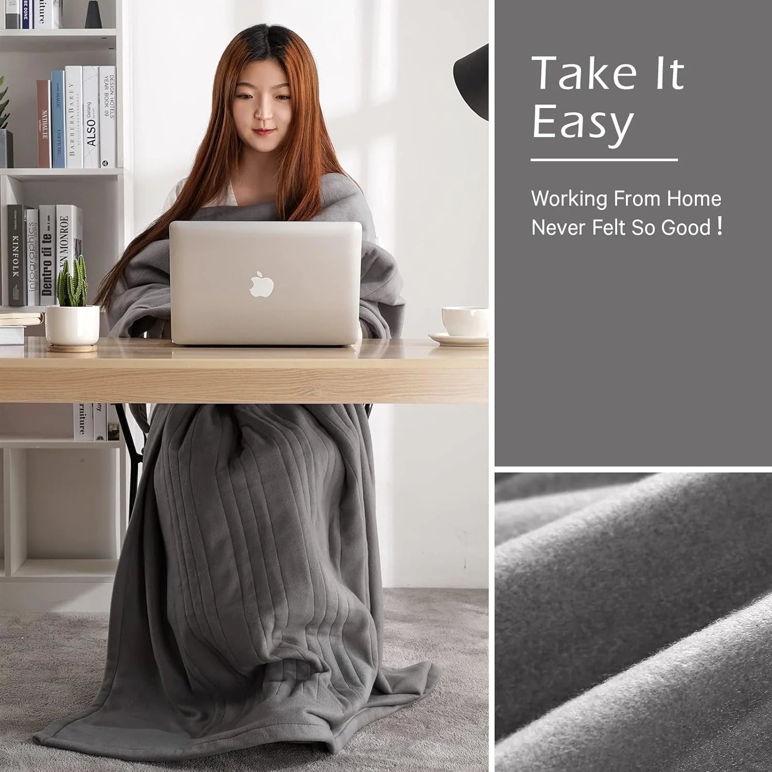 Grey Electric Fleece Heated Throw Blanket 50" x 60" C386