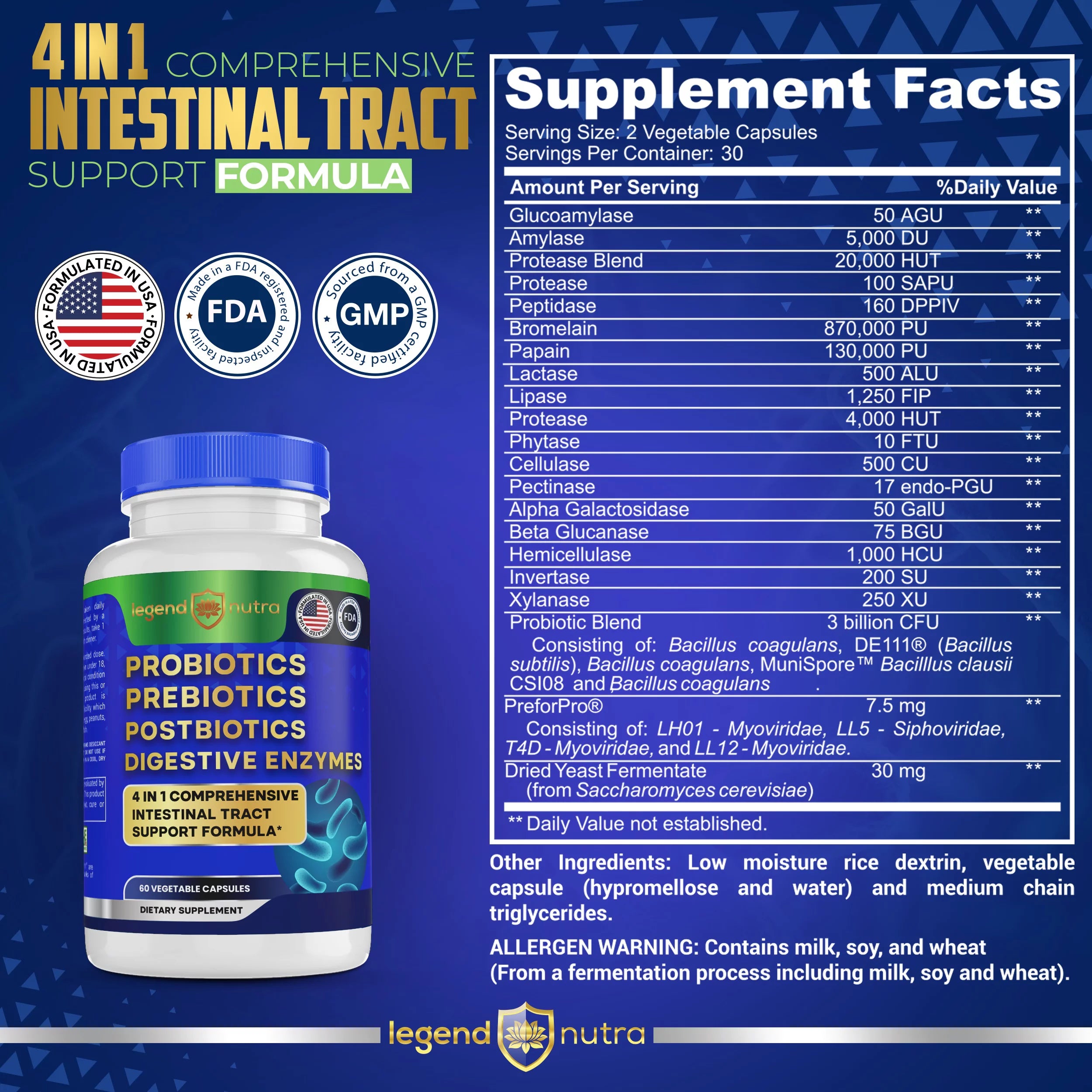 120 Ct Probiotics Prebiotics Postbiotics Digestive Enzymes D14767
