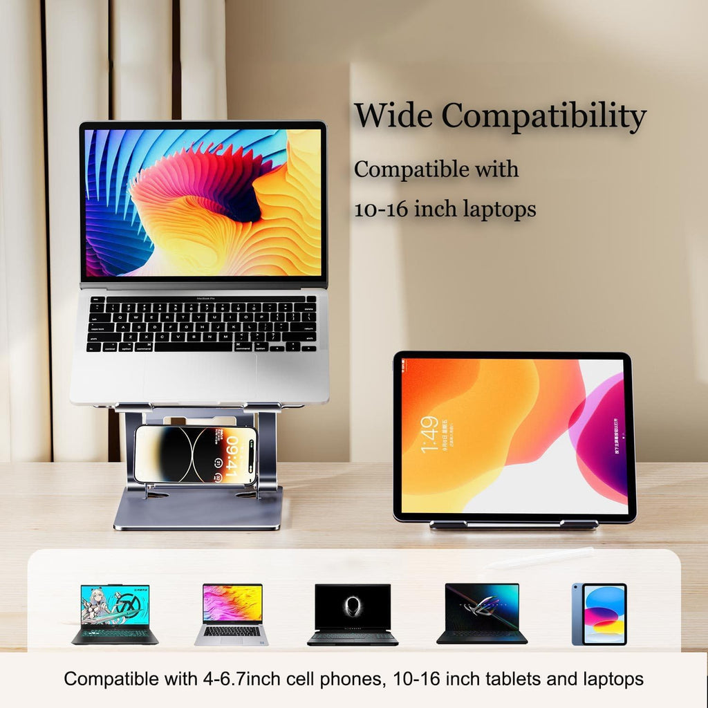 Adjustable Height Laptop Stand with Phone Holder, Foldable Laptop Riser A186
