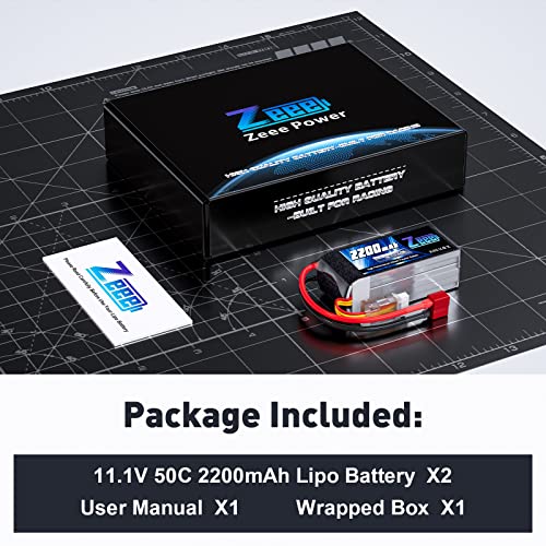 3S Lipo Battery 2200mAh 11.1V 50C Shorty Pack with T Connector (2 Pack) D5791