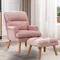 Beige Velvet Accent Chair with Ottoman M4718