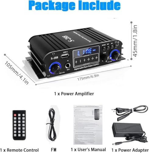4 Channel Bluetooth 5.0 Stereo Amplifier, 50Wx4 Power Amp, 1200W Max, Class D Home Audio Receiver D663390