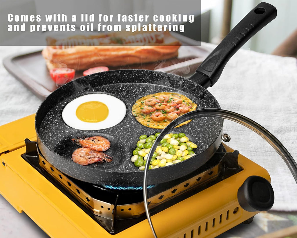 4-Cup Nonstick Egg Frying Pan with Lid and Spatula Y939