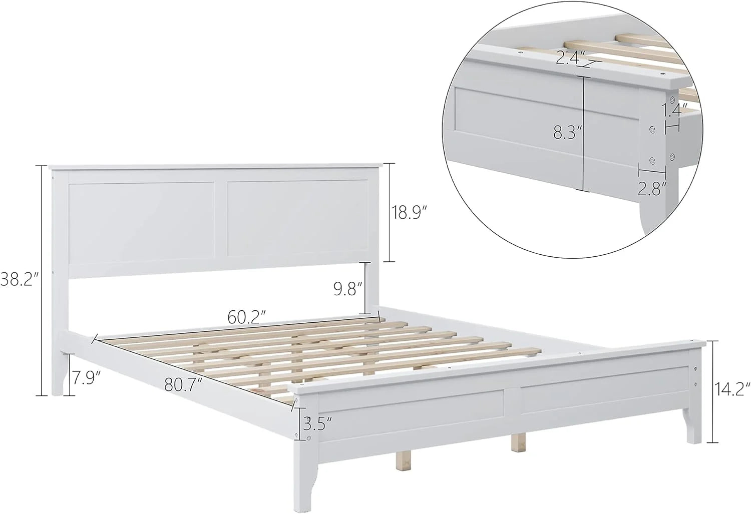 White Queen Size 3 Piece Wood Bedroom Furniture Set W720