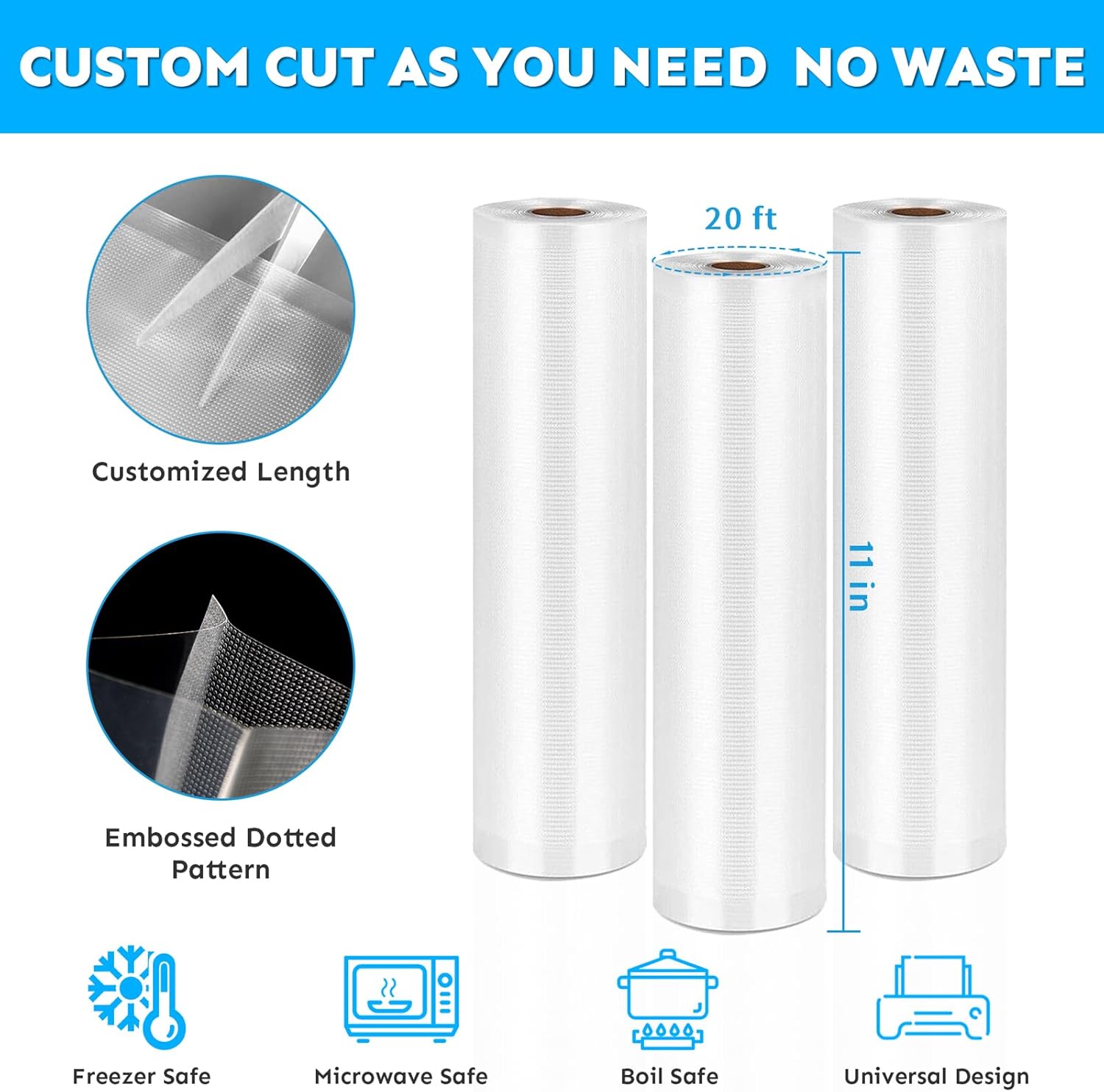 11"X20' 3Pack BPA-Free Vacuum Seal Rolls H84889
