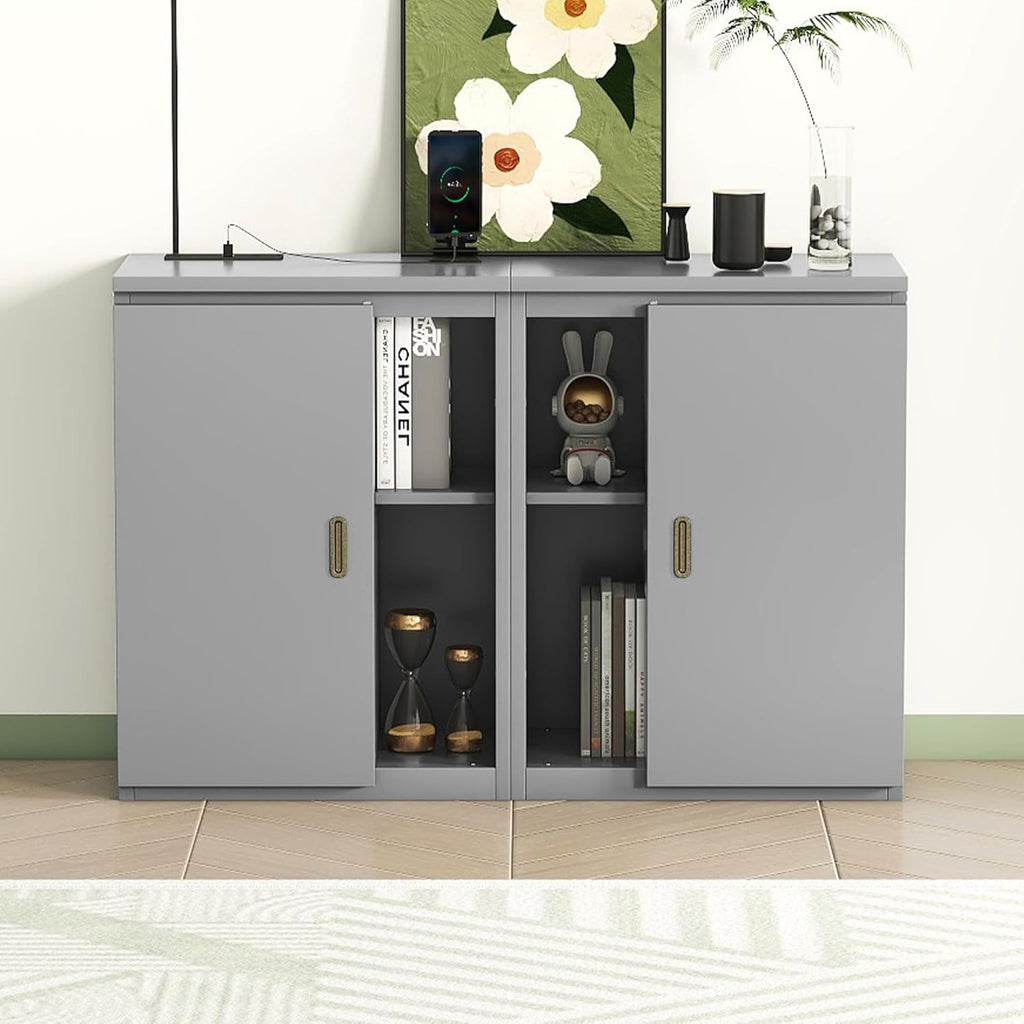 Queen Size Murphy Bed with Shelves, Cabinets and USB Ports, Gray Q16087