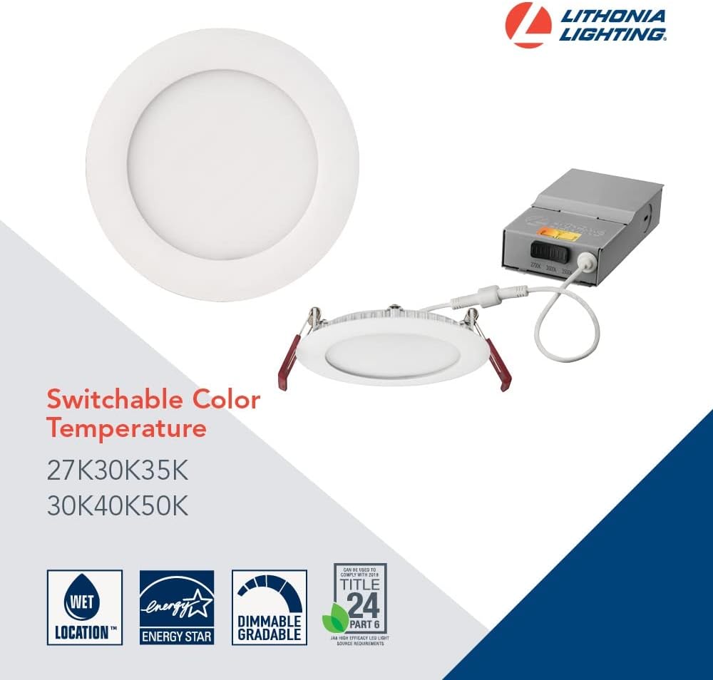 3-Inch Dimmable LED Recessed Ceiling Downlight, 3000K, White & 6-Inch 90CRI LED Color Temperature Selectable Ultra Thin Recessed Downlight M157591