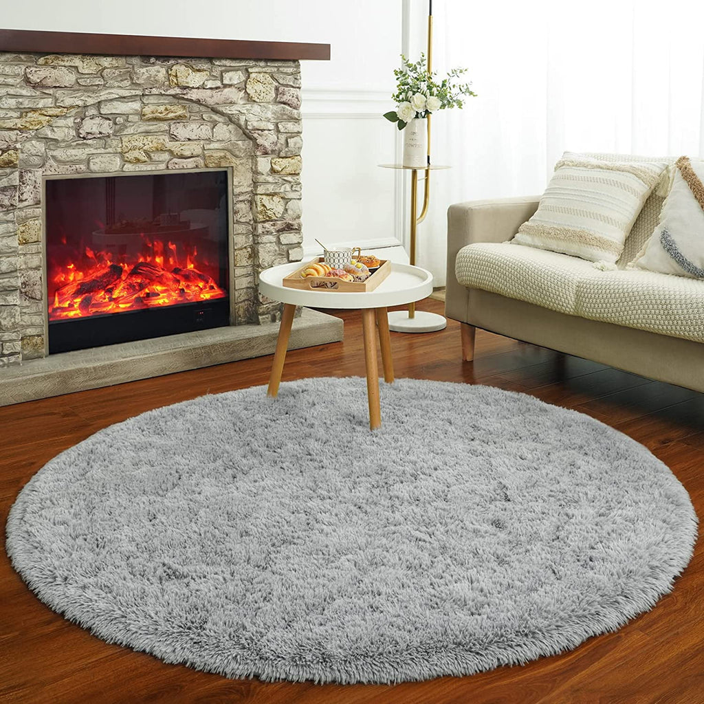 Gray Round Fluffy Shaggy Area Rug 5'x5' A456