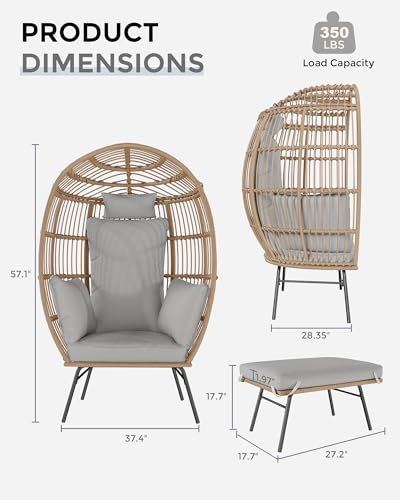 Oversized Rattan Egg Chair with Ottoman and Cushion V69237