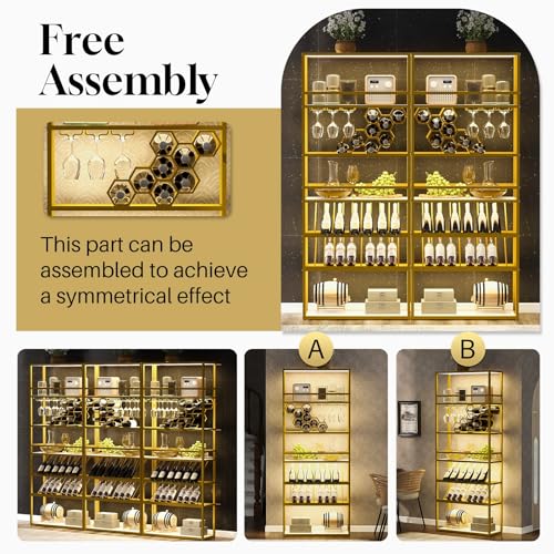 Gold 6 Tier Freestanding Wine Rack with Glass Holder and Storage Shelves X5652