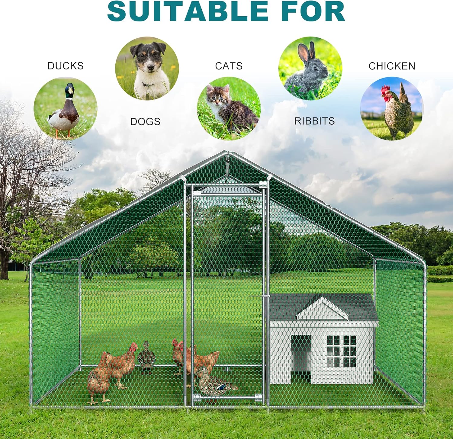 Metal Chicken Coop Galvanized Steel Walk-in Poultry Cage E645