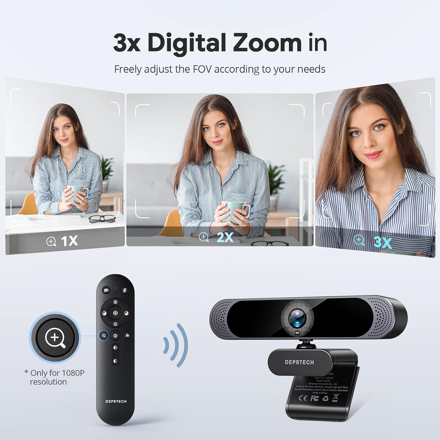 4K Webcam with Sony Sensor, 3X Digital Zoom, Dual Microphones, Auto Focus I8701