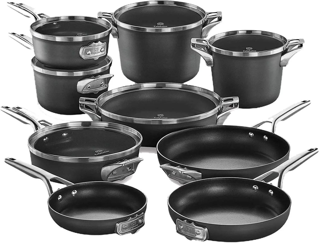 15-Piece Nonstick Stackable Cookware Set with Stainless Steel Handles Black T113650