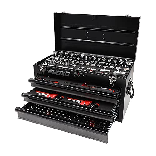 159 pcs Metric & SAE Tool Set with 3 Drawers Carry Box I9548