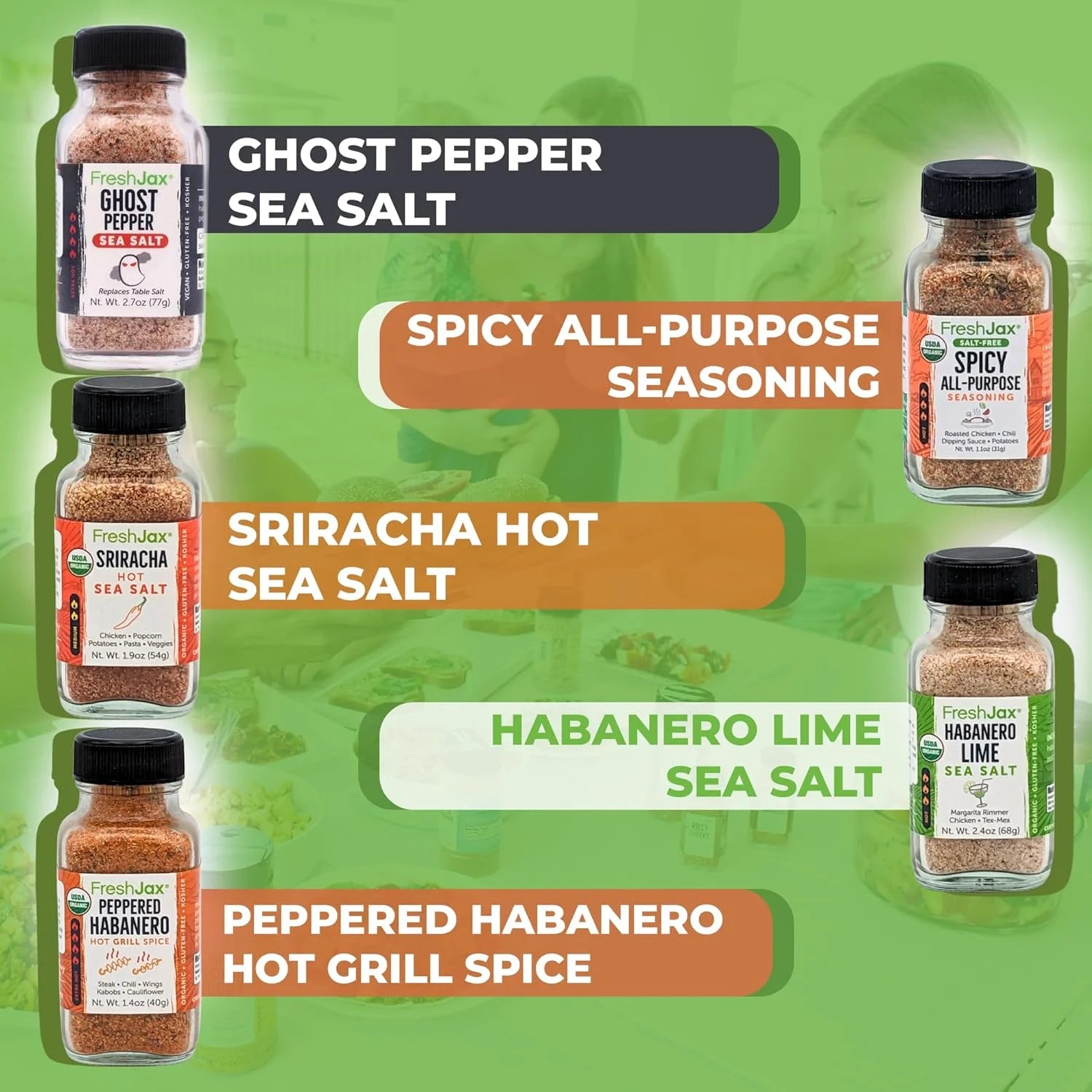 Pack of 5 Organic Hot & Spicy Seasoning Set D1295