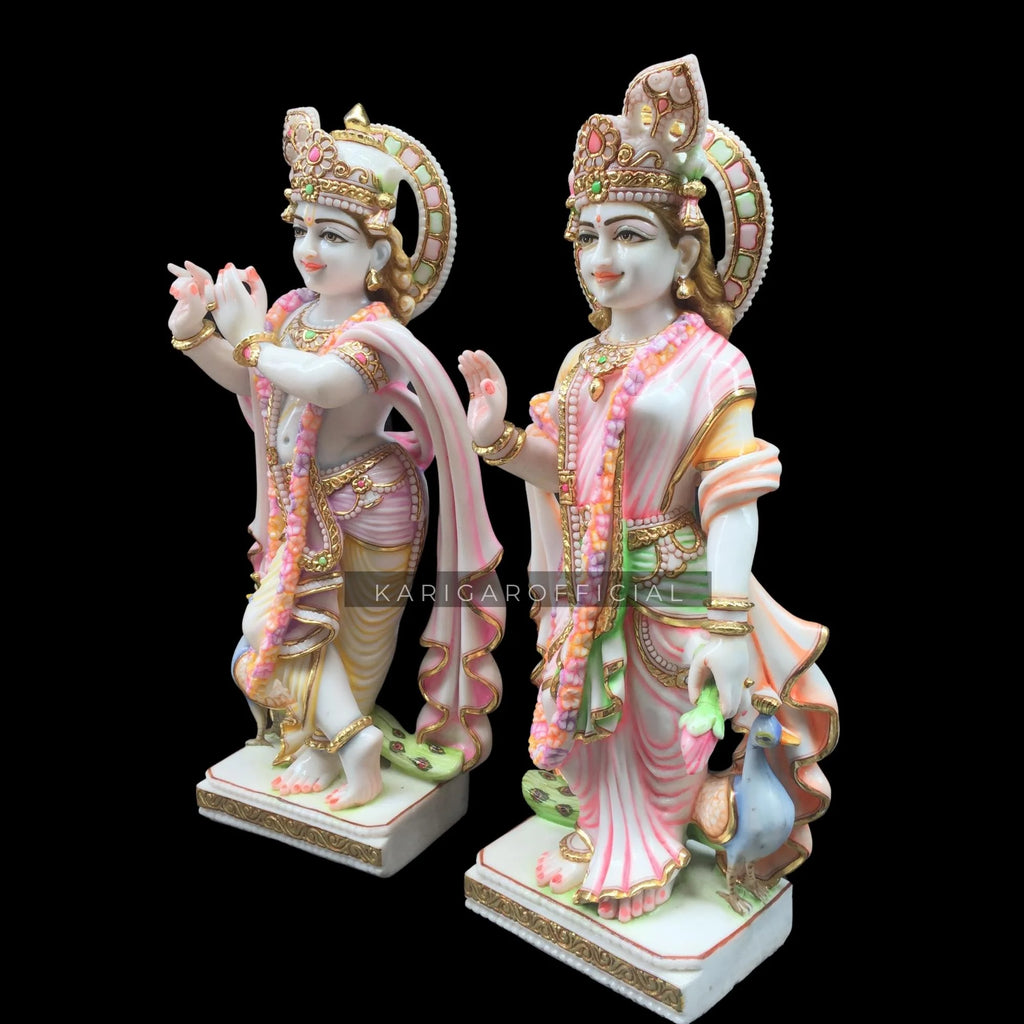 Large 30 inches Marble Multicolor Radha Krishna Statue P446