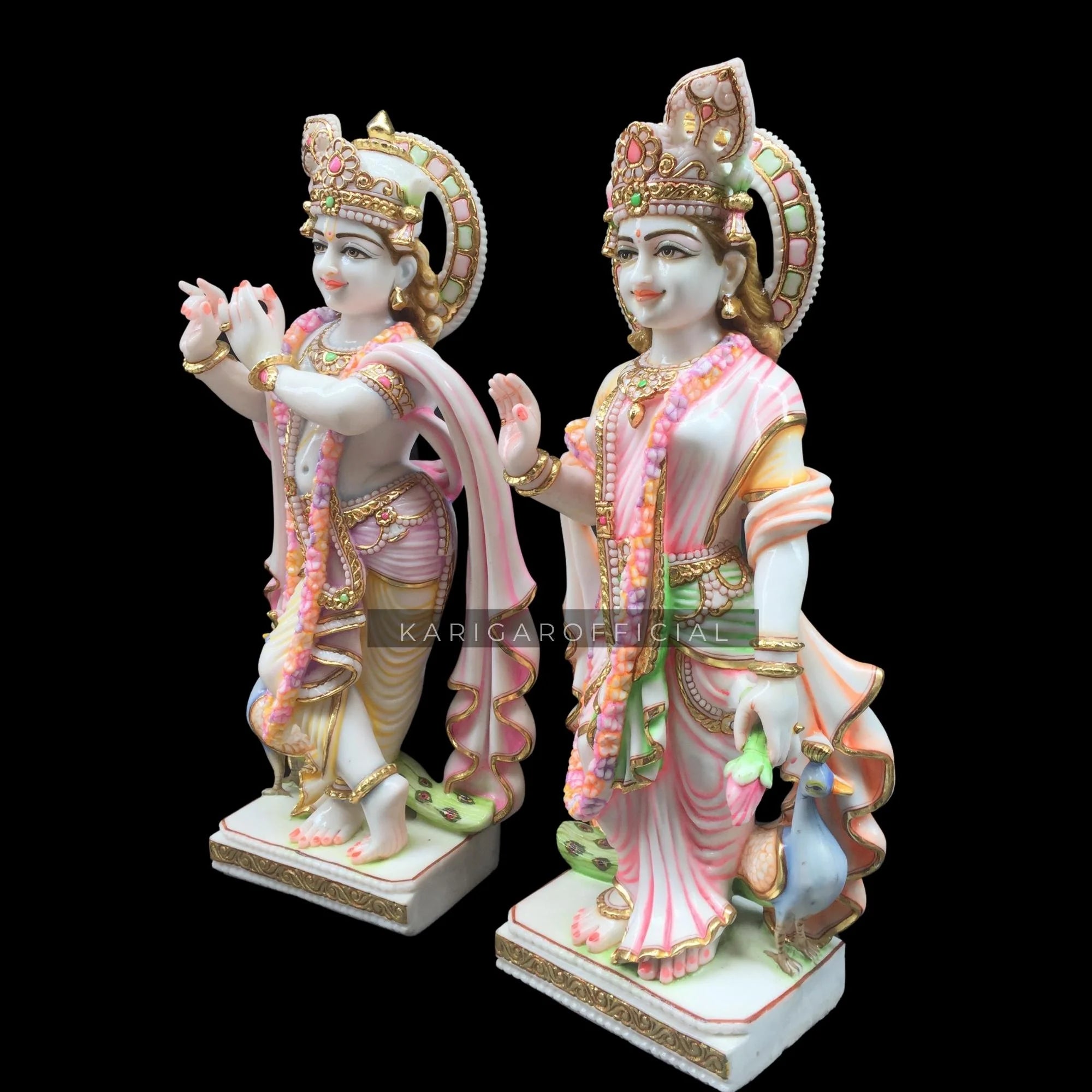Large 30 inches Marble Multicolor Radha Krishna Statue P446