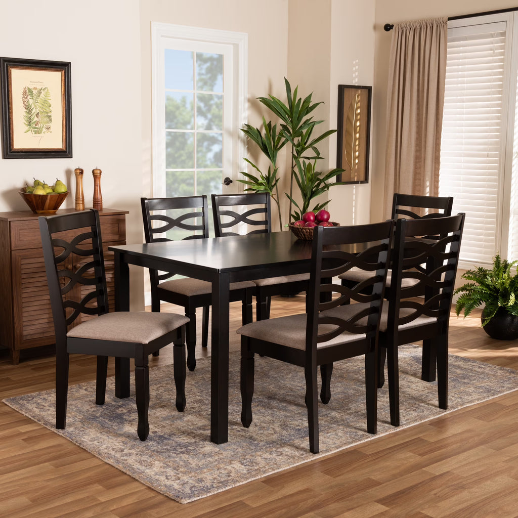 Sand Fabric Upholstered Dark Brown Wood 2-Piece Dining Chair Set P601540