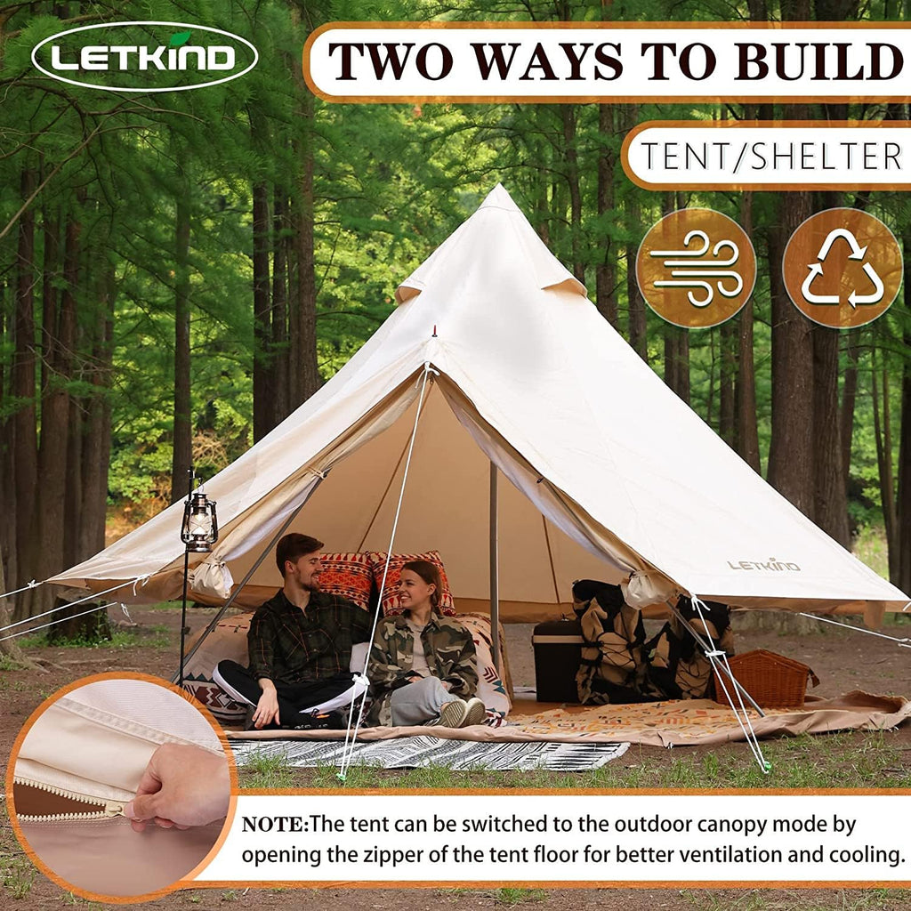 Canvas Bell Tent with Stove Jack, 4 Season Waterproof Cotton Camping Tent J41530
