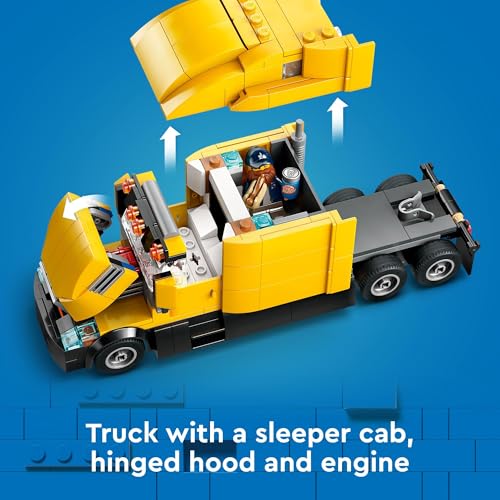 Yellow Delivery Truck Toy with Semitruck Model, Forklift and 4 Minifigures U1391