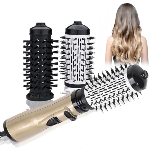 3-in-1 Hot Air Styler and Rotating Hair Dryer with 2 Interchangeable Brushes (Gold) V218