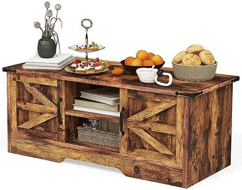 White Wooden Coffee Table with Barn Doors C708