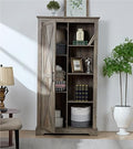 Gray Wash Tall Storage Cabinet with Doors and Open Shelves F286