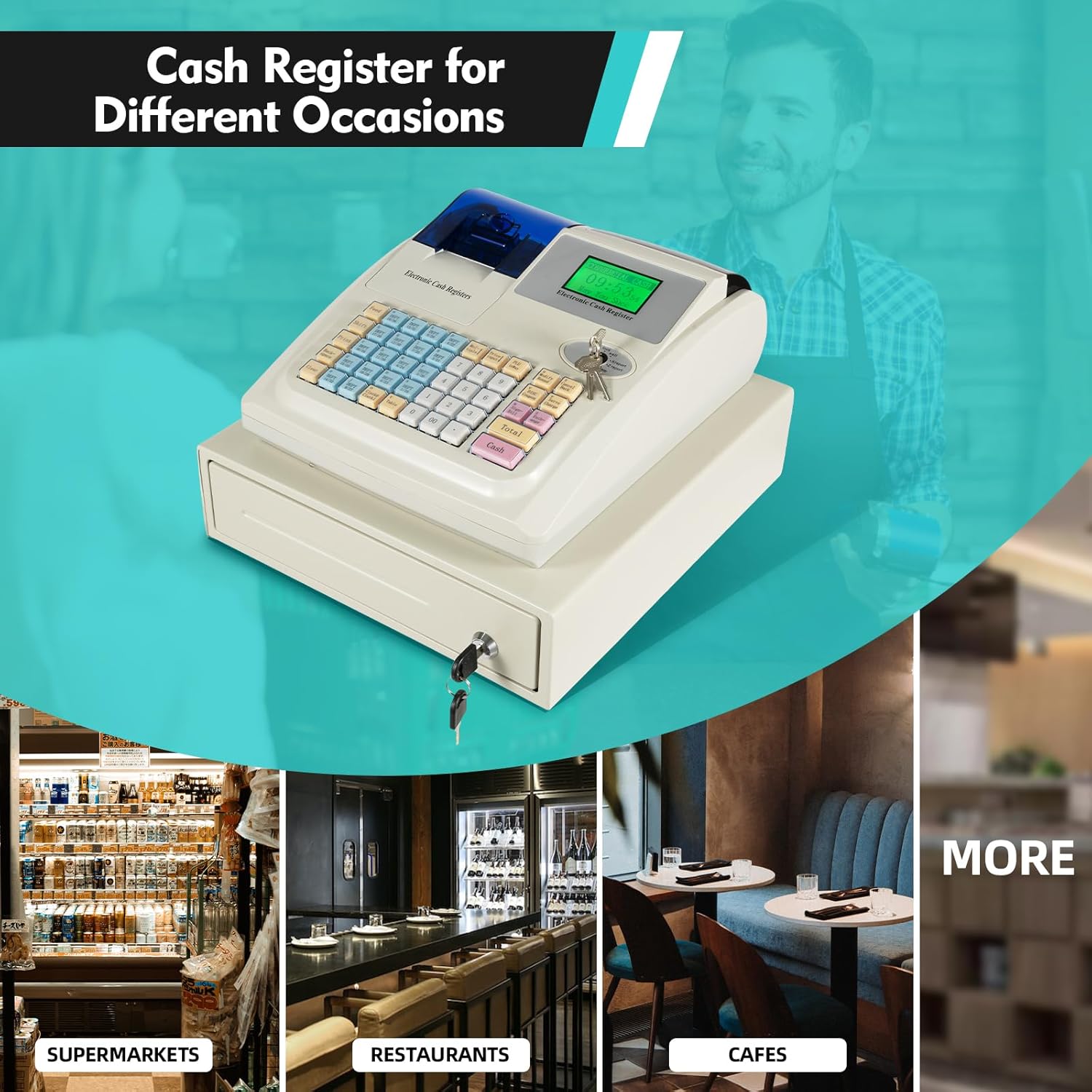 Small Business Electronic Cash Register with Thermal Printer and Cash Drawer E608112