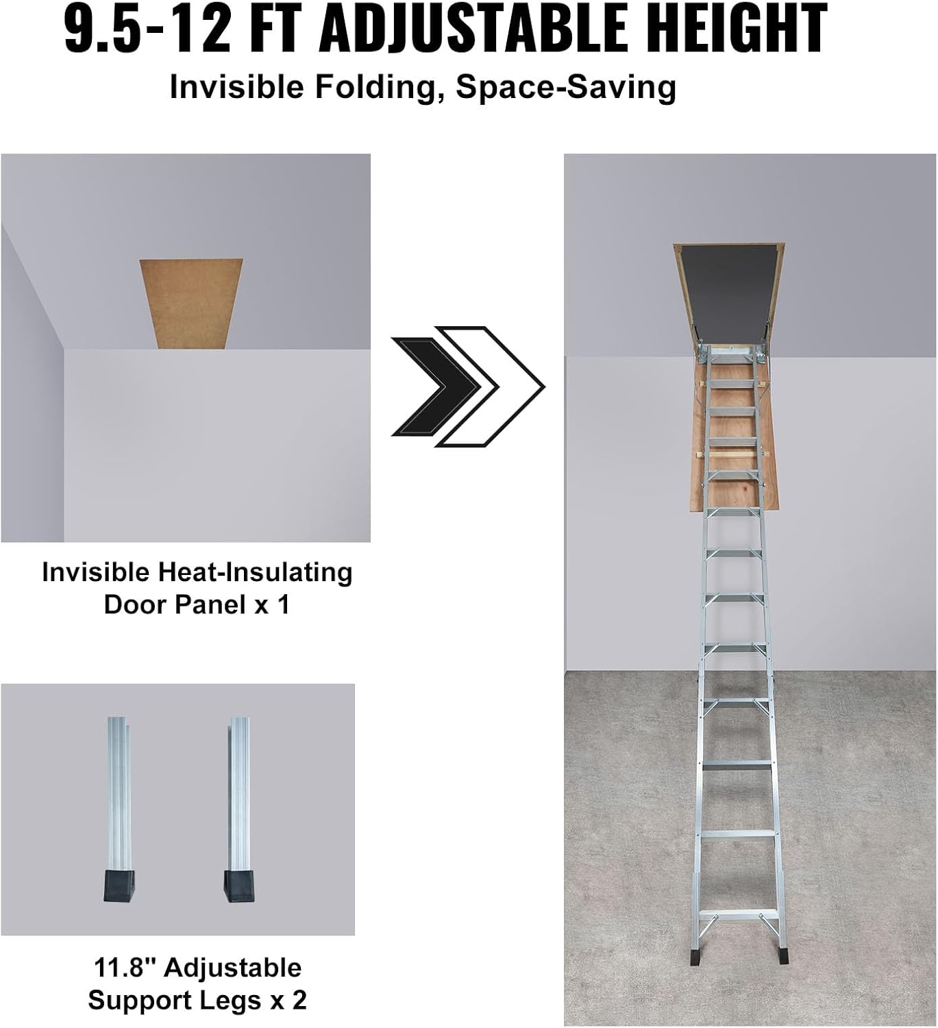 Attic Ladder, 350-pound Capacity, 22.5" x 63", Aluminium Extension M64508