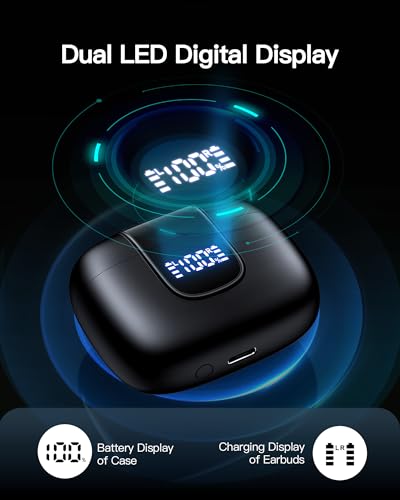 Wireless Earbuds Bluetooth 5.3 In-ear with Wireless Charging Case LED Power Display J3656