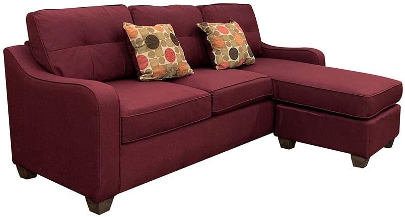 Red Linen Sectional Sofa with 2 Pillows Q82007