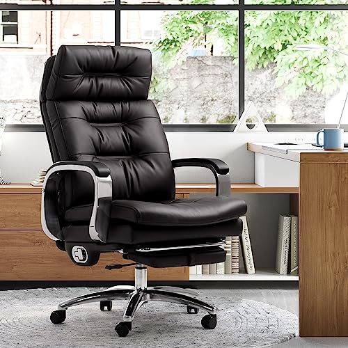 Office Chair with Footrest Ergonomic Executive Reclining Genuine Leather Desk Chair Z18269