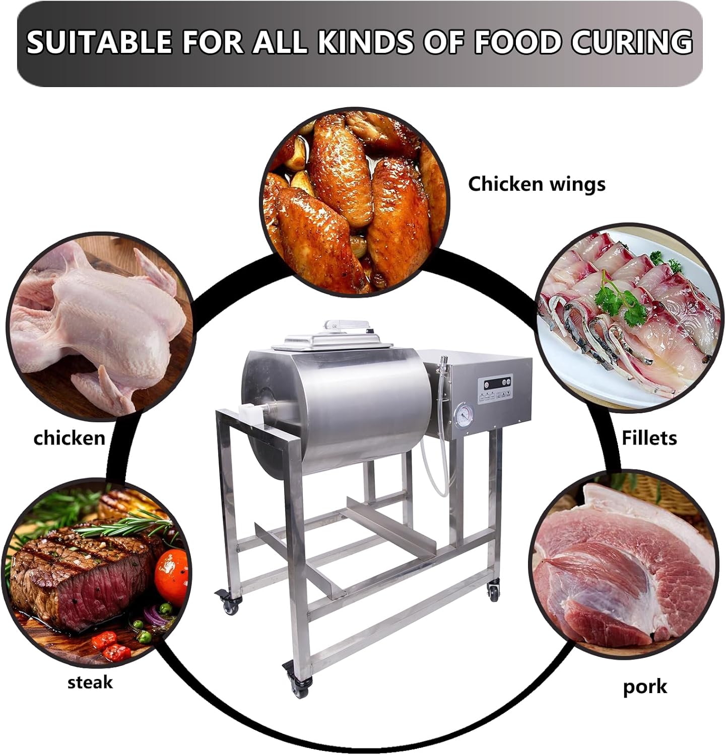 Stainless Steel Meat Tumbler 90lb Vacuum Curing Machine N7770