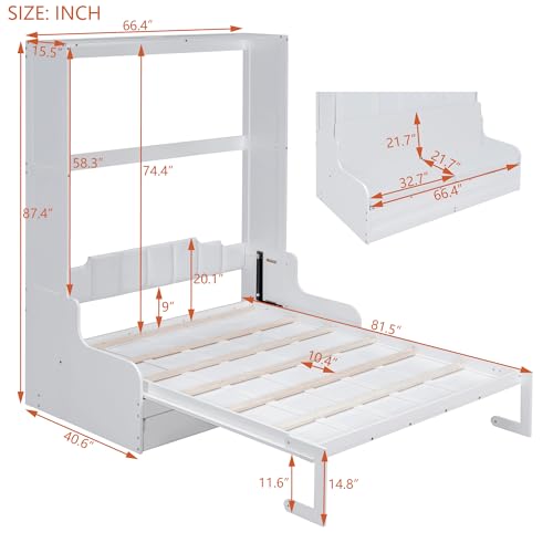 White Queen Size Wood Murphy Bed with Cushion T64867