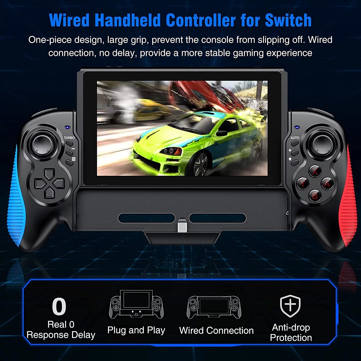 One-Piece Joypad Controller with Adjustable TURBO and Dual Motor Vibration U48620
